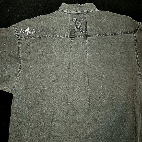 Vintage OP Charcoal button-down surfer shirt. Sz L - Picture 3 of 13